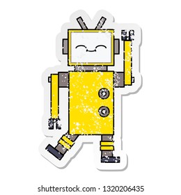 distressed sticker of a cute cartoon robot