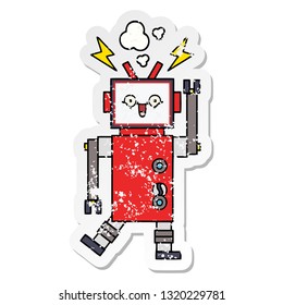 distressed sticker of a cute cartoon robot