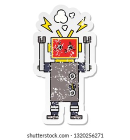 pegatina angustiada de un lindo robot de dibujos animados mal funcionamiento