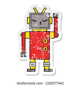 distressed sticker of a cute cartoon robot