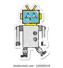 distressed sticker of a cute cartoon robot