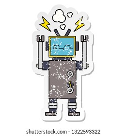 distressed sticker of a cute cartoon robot