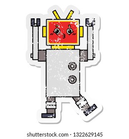 distressed sticker of a cute cartoon robot