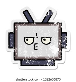 distressed sticker of a cute cartoon robot head