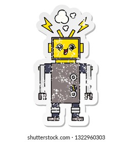 distressed sticker of a cute cartoon robot