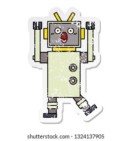 distressed sticker of a cute cartoon robot