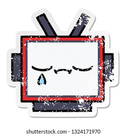 distressed sticker of a cute cartoon robot head