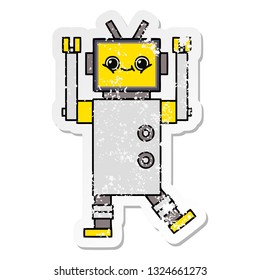 distressed sticker of a cute cartoon robot