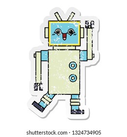 distressed sticker of a cute cartoon robot