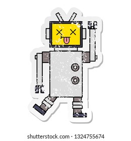 distressed sticker of a cute cartoon robot