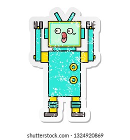 distressed sticker of a cute cartoon robot