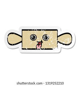 distressed sticker of a cute cartoon rolling pin