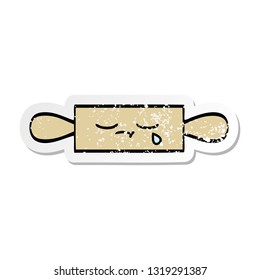 distressed sticker of a cute cartoon rolling pin