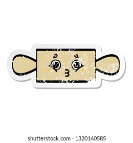 distressed sticker of a cute cartoon rolling pin