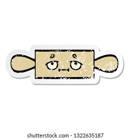 distressed sticker of a cute cartoon rolling pin