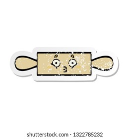 distressed sticker of a cute cartoon rolling pin