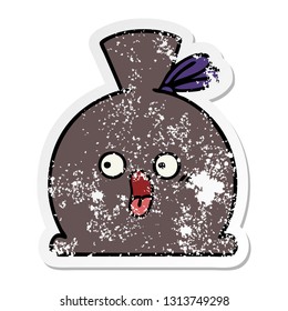 distressed sticker of a cute cartoon sack