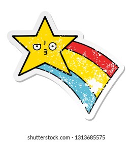 distressed sticker of a cute cartoon shooting rainbow star