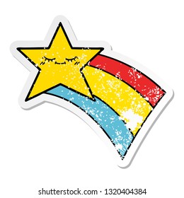 distressed sticker of a cute cartoon shooting rainbow star