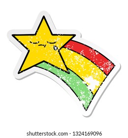 distressed sticker of a cute cartoon shooting rainbow star