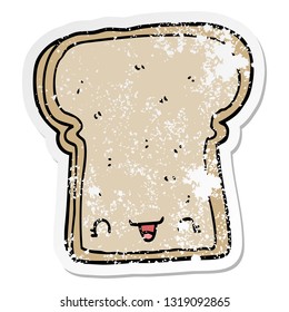 distressed sticker of a cute cartoon slice of bread
