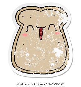 pegatina angustiada de un lindo trozo de dibujos animados de tostada