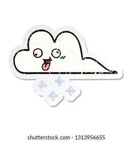 distressed sticker of a cute cartoon snow cloud