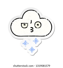 distressed sticker of a cute cartoon snow cloud
