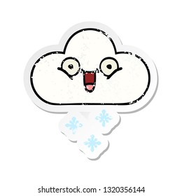 distressed sticker of a cute cartoon snow cloud