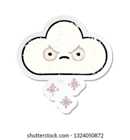 distressed sticker of a cute cartoon snow cloud