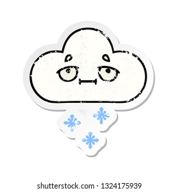 distressed sticker of a cute cartoon snow cloud