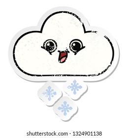 distressed sticker of a cute cartoon snow cloud
