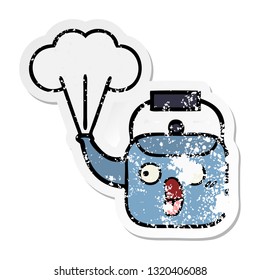distressed sticker of a cute cartoon steaming kettle