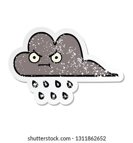 distressed sticker of a cute cartoon storm rain cloud