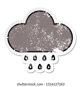 distressed sticker of a cute cartoon storm rain cloud