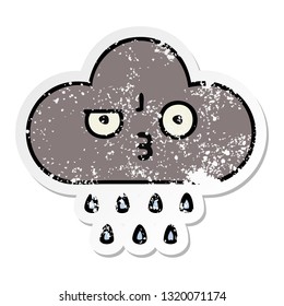 distressed sticker of a cute cartoon storm rain cloud