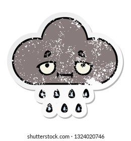 distressed sticker of a cute cartoon storm rain cloud