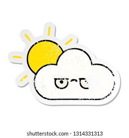 distressed sticker of a cute cartoon sun and cloud