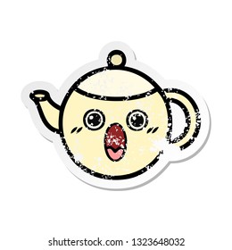 distressed sticker of a cute cartoon tea pot
