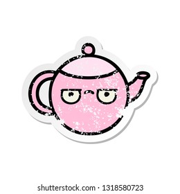distressed sticker of a cute cartoon teapot