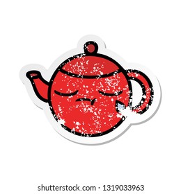 distressed sticker of a cute cartoon teapot