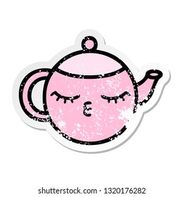 distressed sticker of a cute cartoon teapot