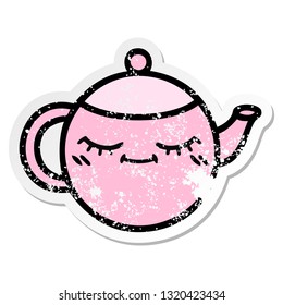 distressed sticker of a cute cartoon teapot