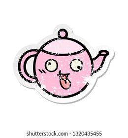 distressed sticker of a cute cartoon teapot