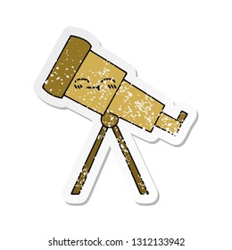 distressed sticker of a cute cartoon telescope