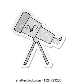 distressed sticker of a cute cartoon telescope