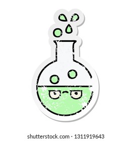 pegatina angustiada de un lindo tubo de prueba de dibujos animados