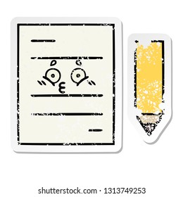 distressed sticker of a cute cartoon test paper