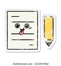 distressed sticker of a cute cartoon test paper