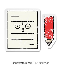 pegatina angustiada de un lindo papel de prueba de dibujos animados